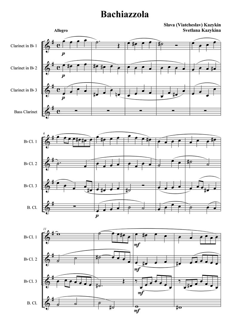 "Bachiazzola" - pice pour quatuor de clarinettes